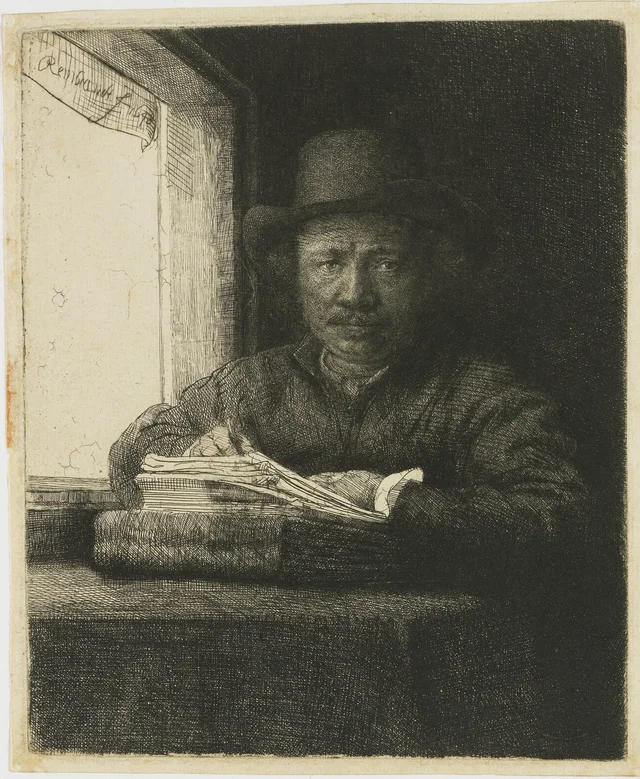 Autoportrait dessinant à la fenêtre, Rembrandt van Rijn