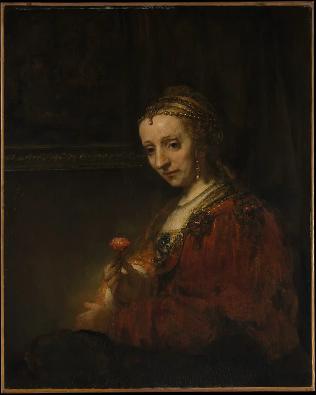 Woman with a Pink, Rembrandt van Rijn