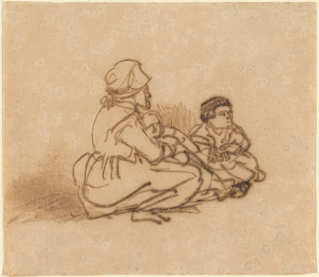 Woman Seated on the Ground with Two Children