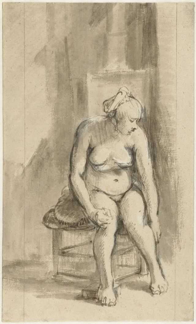 Nude Woman, Seated by a Stove, Rembrandt van Rijn