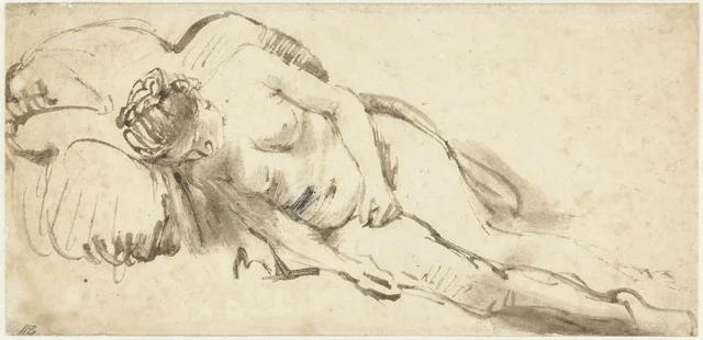 Nude Woman Lying on a Pillow, Rembrandt van Rijn