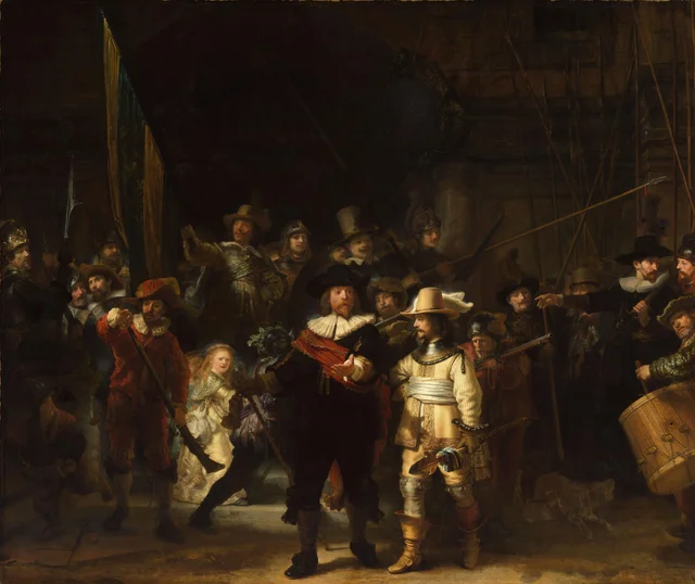 Officers and other civic guardsmen of District II in Amsterdam, under the command of Captain Frans Banninck Cocq and Lieutenant Willem van Ruytenburch, known as ‘The Night Watch’, Rembrandt van Rijn