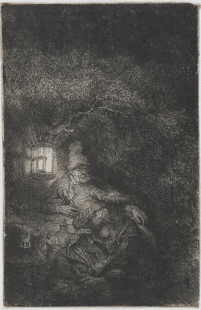 Le Repos pendant la fuite en Égypte, scène de nuit, Rembrandt van Rijn