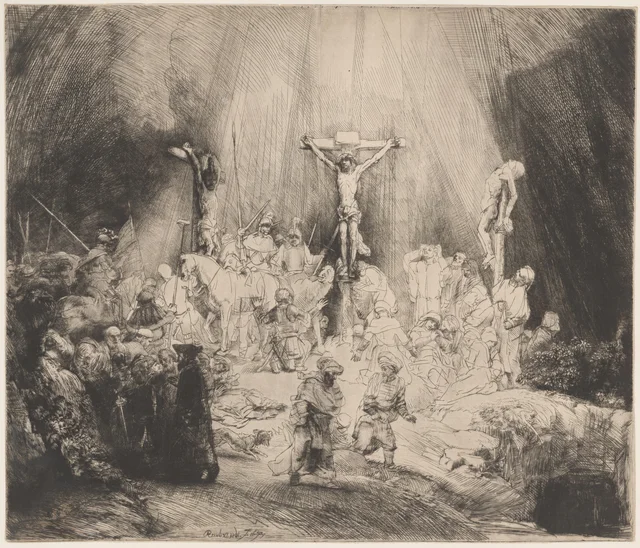 Christ Crucified between the two Thieves: 'The Three Crosses', Rembrandt van Rijn