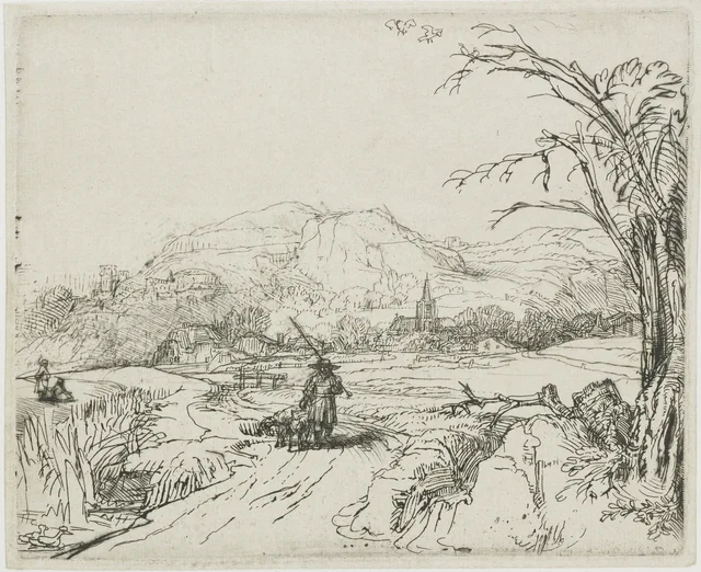 Landscape with sportsman and dogs