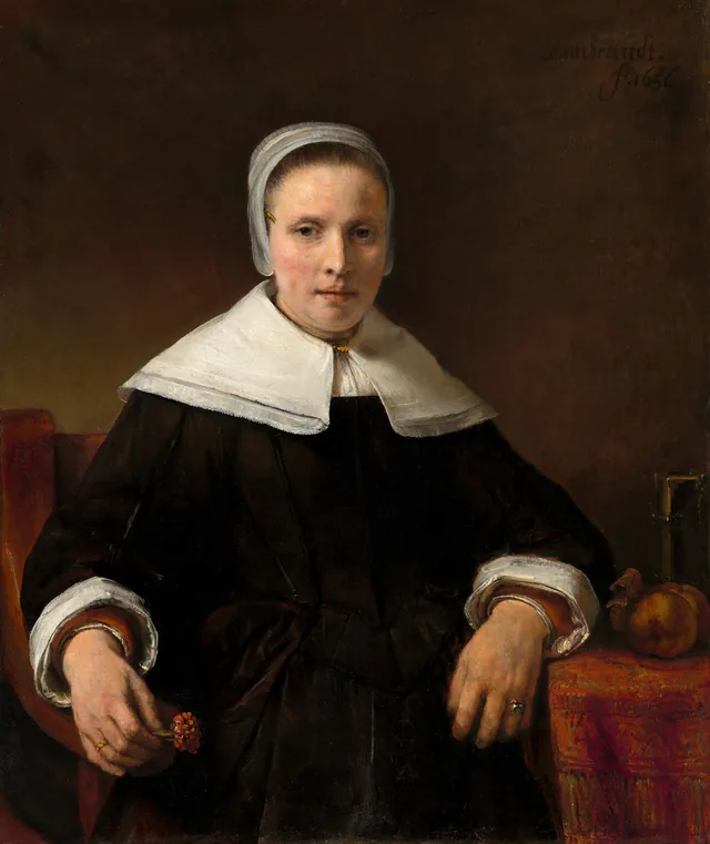 A Woman Holding a Pink, Rembrandt van Rijn