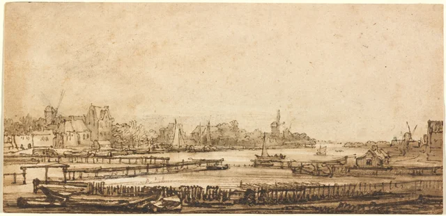 Vue sur l'Amstel depuis le rempart, Rembrandt van Rijn