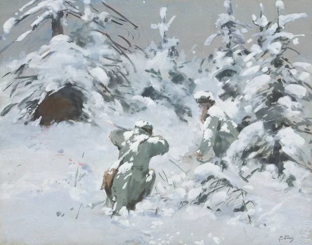 Hunters in a Snowy Landscape