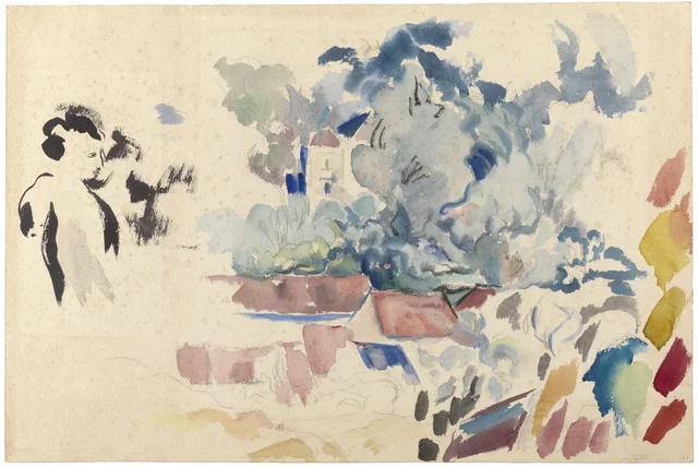Tejados, árboles y una mujer, Rik Wouters
