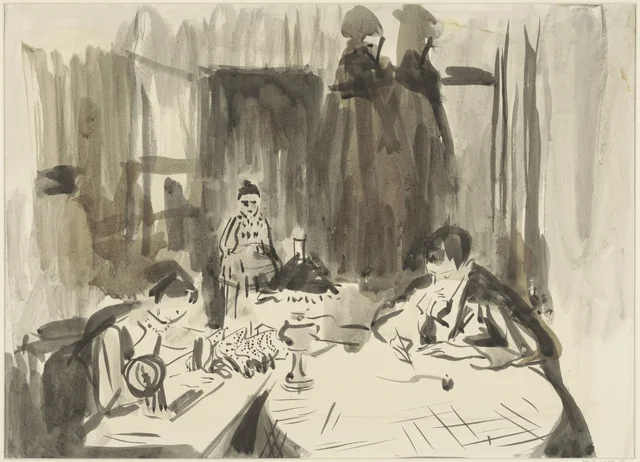 Interior com três figuras à luz de uma lâmpada, Rik Wouters