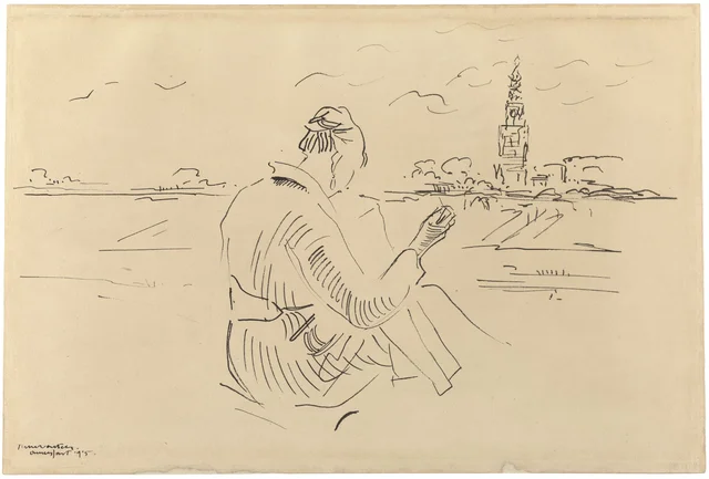 Mulher costurando diante de Amersfoort, Rik Wouters