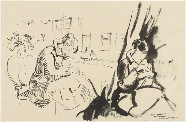Estudos de uma mulher sentada costurando, Rik Wouters