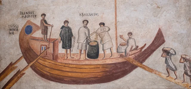 Fresco depicting the boat Isis Geminiana, Ancient Rome