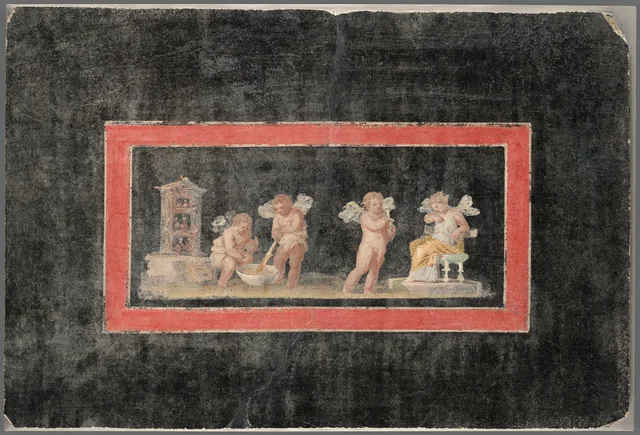 Fresco Fragment with Cupids and Psyche Making Perfume