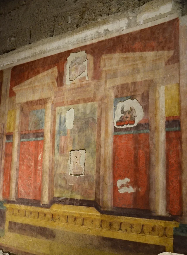 Red wall with architecture