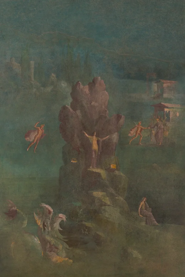 Peinture murale : Persée et Andromède dans un paysage, de la villa impériale de Boscotrecase, Rome antique