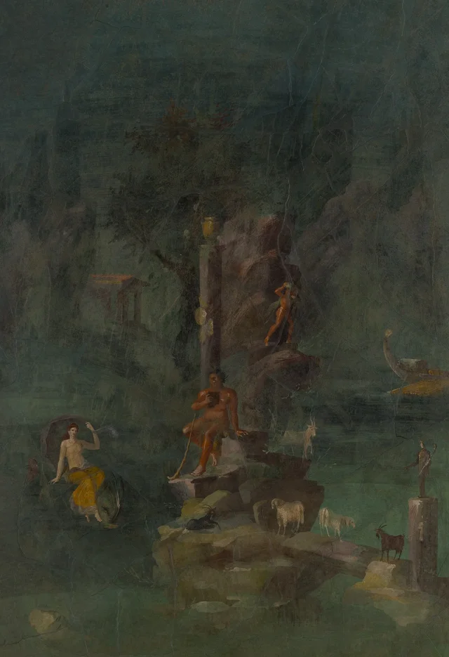 Peinture murale : Polyphème et Galatée dans un paysage, de la villa impériale de Boscotrecase, Rome antique