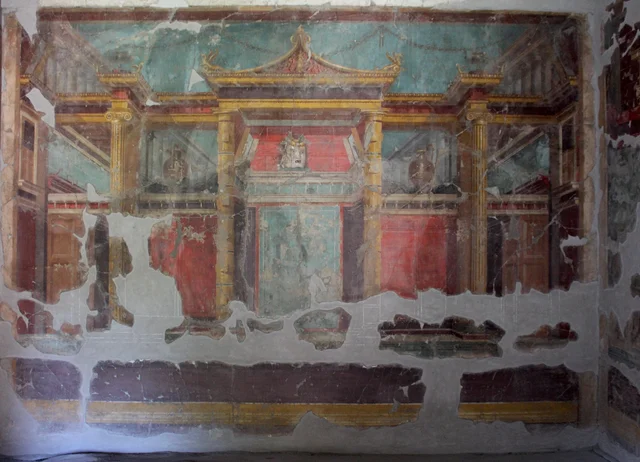 Wall with architectural perspectives in the living room, Ancient Rome