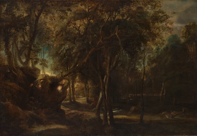 Forêt à l'aube avec une chasse au cerf, Pierre Paul Rubens