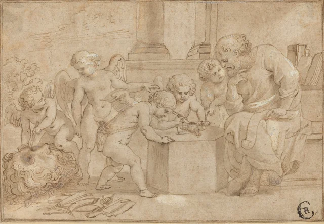 Elderly Man Watching Putti Dissect an Eye