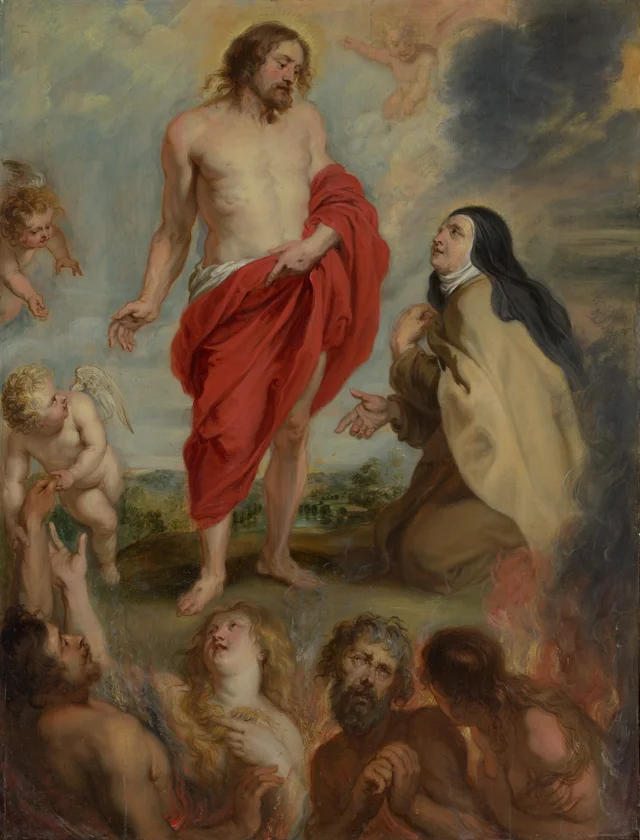Santa Teresa de Ávila intercediendo por las almas del purgatorio