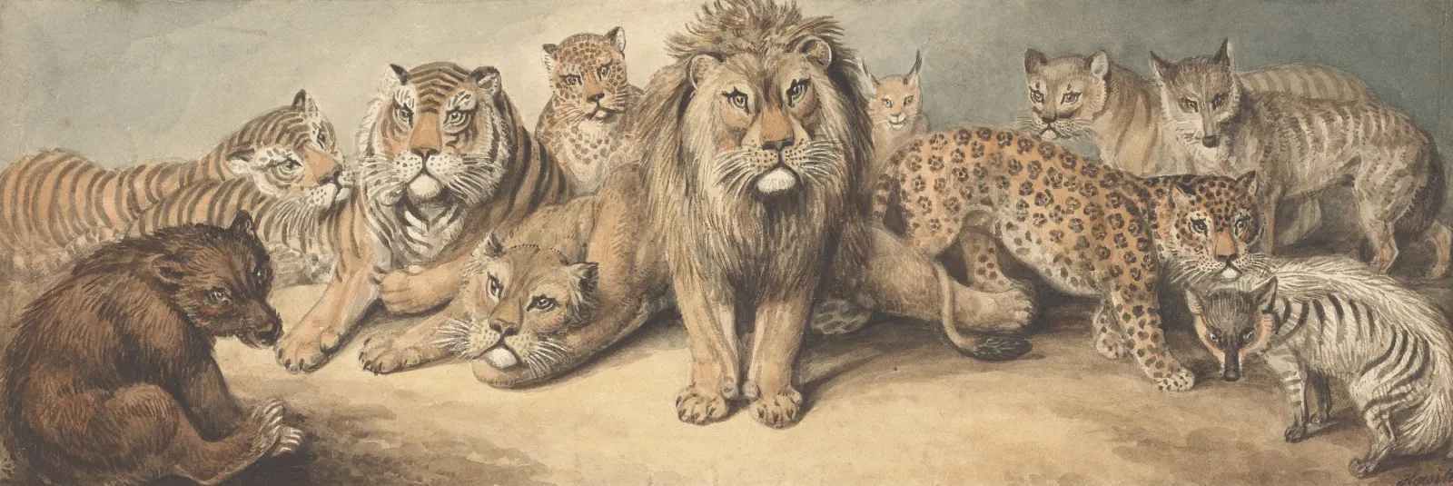 Felinos, con un oso y zorros, Samuel Howitt