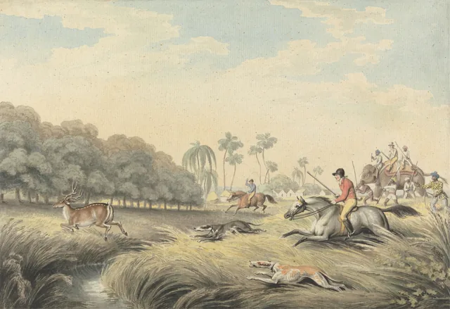 Hunting a Hog-Deer: plate 24 for "Oriental Field Sports", Samuel Howitt