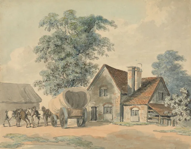 Caballos y carro ante una casa de campo, Samuel Howitt
