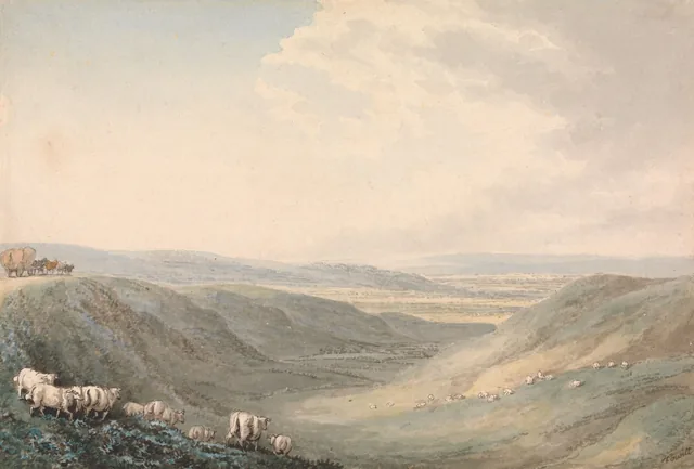 Paisaje de valle con ovejas, Samuel Howitt