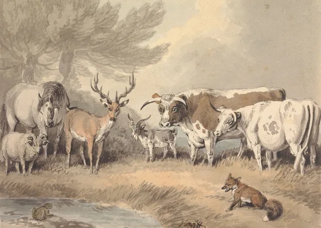 Una rana frente a un círculo de animales, Samuel Howitt
