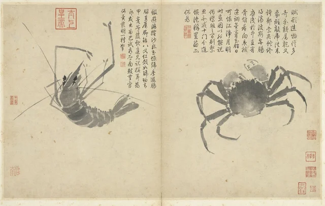 写生冊 蟹与蝦, 沈周