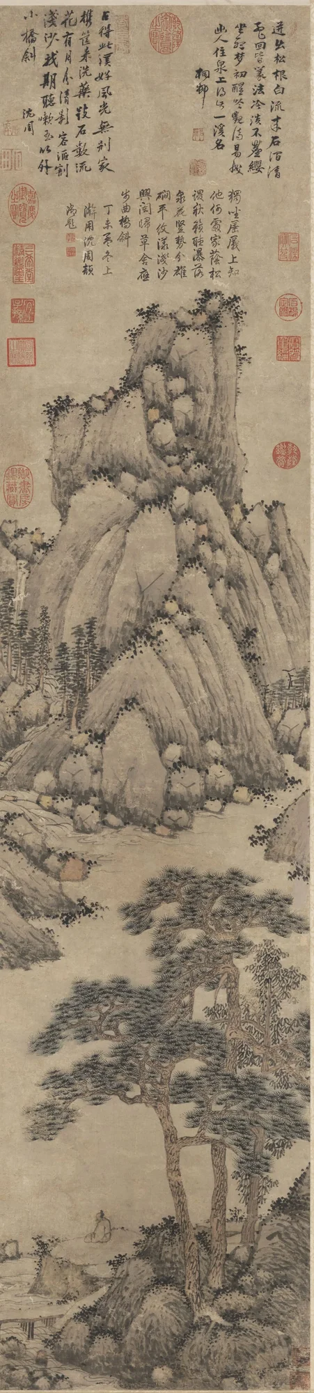 画松岩聴泉図, 沈周