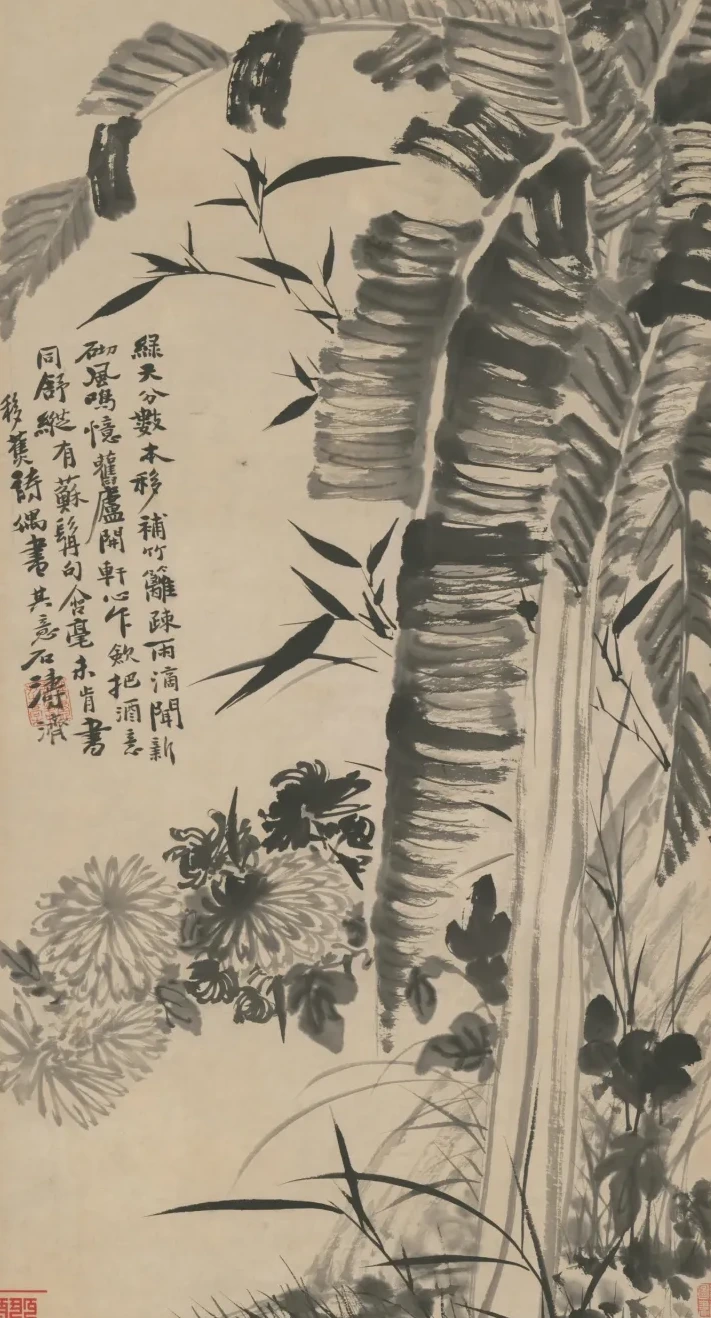 石涛蕉菊轴, Shitao