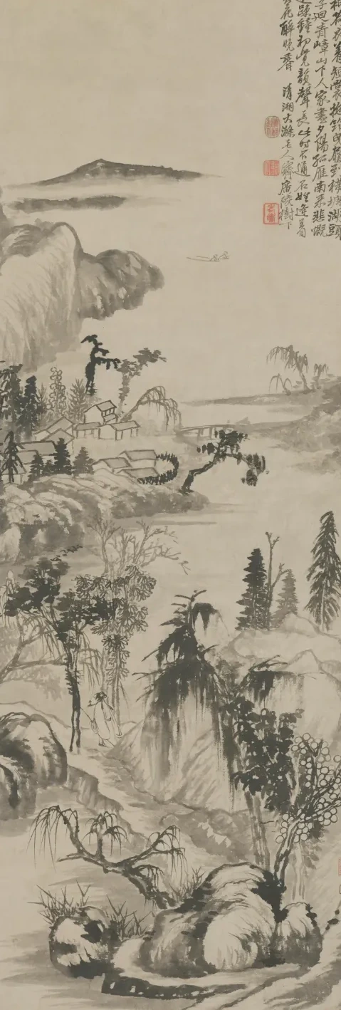 石涛横塘曳履图轴, Shitao