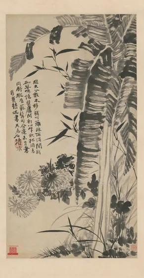 石涛蕉菊轴