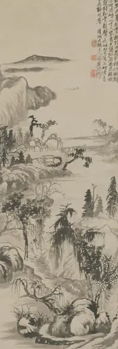 石涛横塘曳履图轴