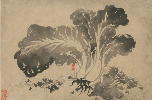 Hoja con col china a la tinta, de Yuanji
