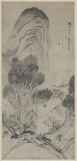 石涛陶诗采菊图轴