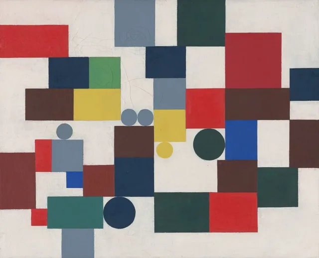 Composição com quadrados, retângulos e círculos coincidentes, Sophie Taeuber-Arp