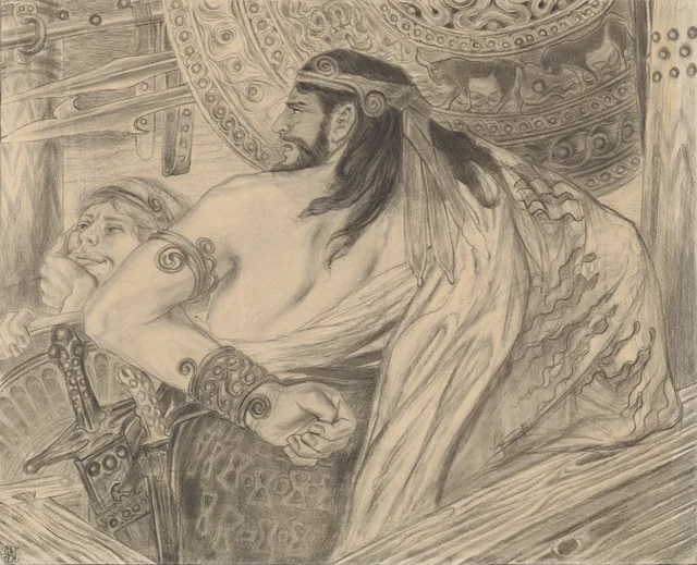 「アキレウスとメネラオスに立ち向かうアガメムノン」(二人のアトレウスの子)、ホメロス『イーリアス』の挿絵, スタニスワフ・ヴィスピャンスキ