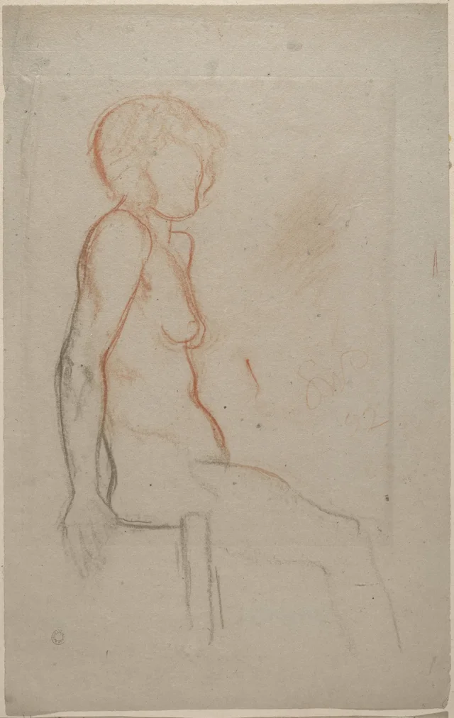 Nu de mulher sentada de perfil
