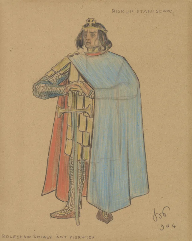 «O bispo Estanislau», projeto de figurino para o drama «Boleslau, o Ousado» (ato I), Stanisław Wyspiański