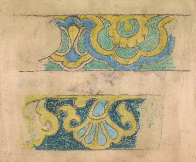 Fragmento de um projeto de policromia da igreja dos Franciscanos de Cracóvia, motivos vegetais estilizados