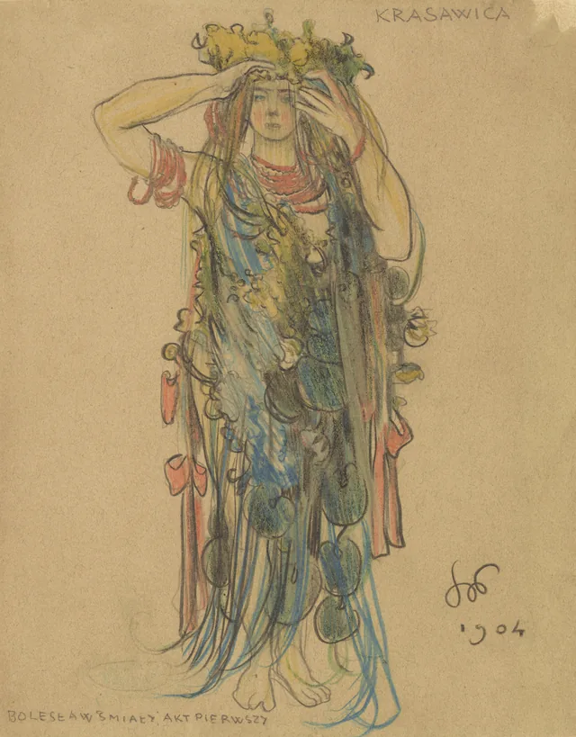 «Krasawica», projeto de figurino para o drama «Boleslau, o Ousado» (ato I), Stanisław Wyspiański