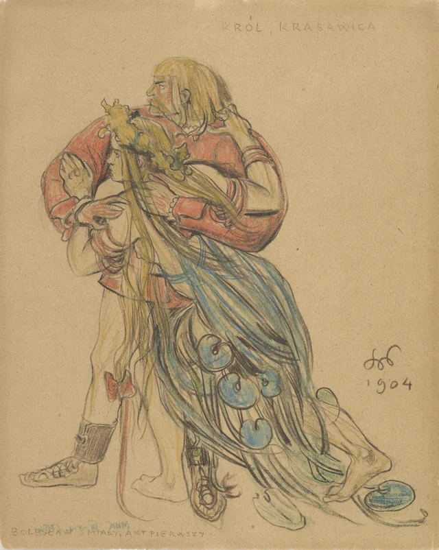 «O Rei, Krasawica», projeto de figurino para o drama «Boleslau, o Ousado» (ato I), Stanisław Wyspiański