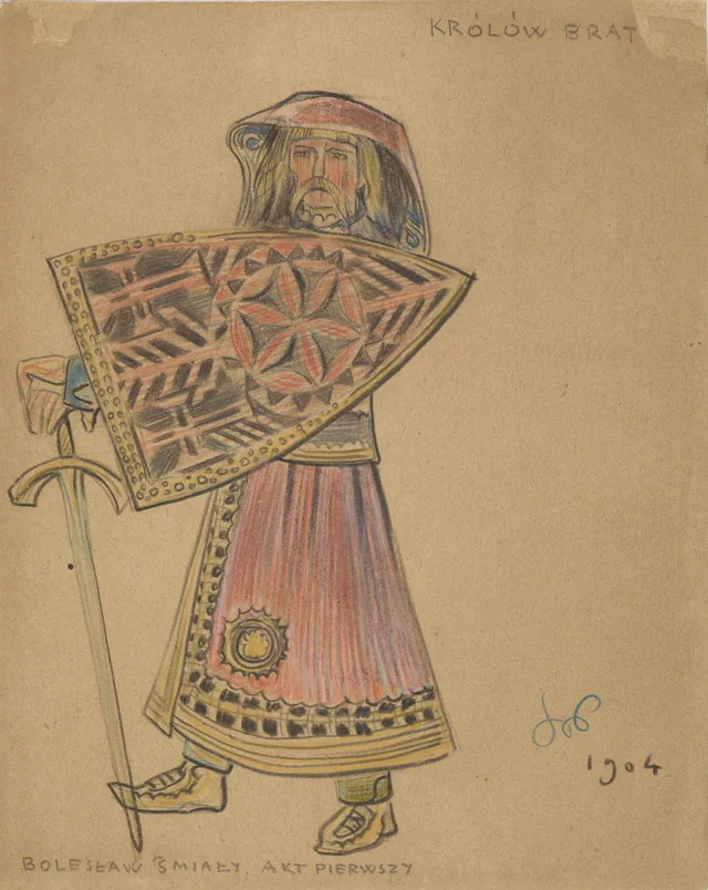 «O Irmão do rei», projeto de figurino para o drama «Boleslau, o Ousado» (ato I), Stanisław Wyspiański