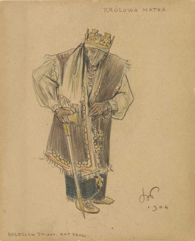 «A Rainha-mãe», projeto de figurino para o drama «Boleslau, o Ousado» (ato II), Stanisław Wyspiański