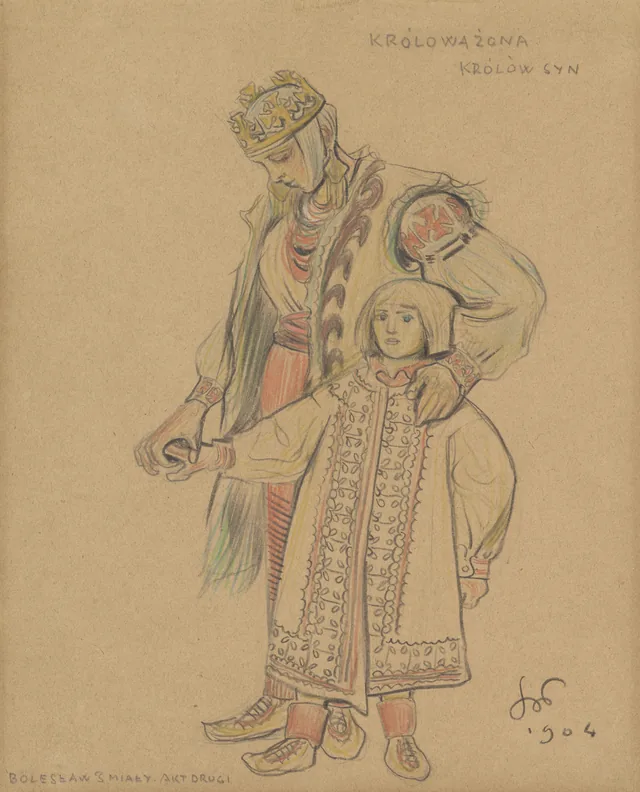 «A Rainha esposa, o filho do rei», projeto de figurino para o drama «Boleslau, o Ousado» (ato II), Stanisław Wyspiański