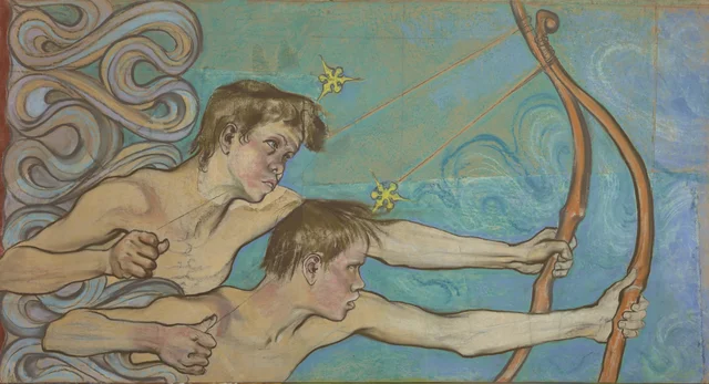 Os Arqueiros, fragmento da composição «A Queda dos anjos», projeto para a decoração pintada da igreja dos Franciscanos de Cracóvia