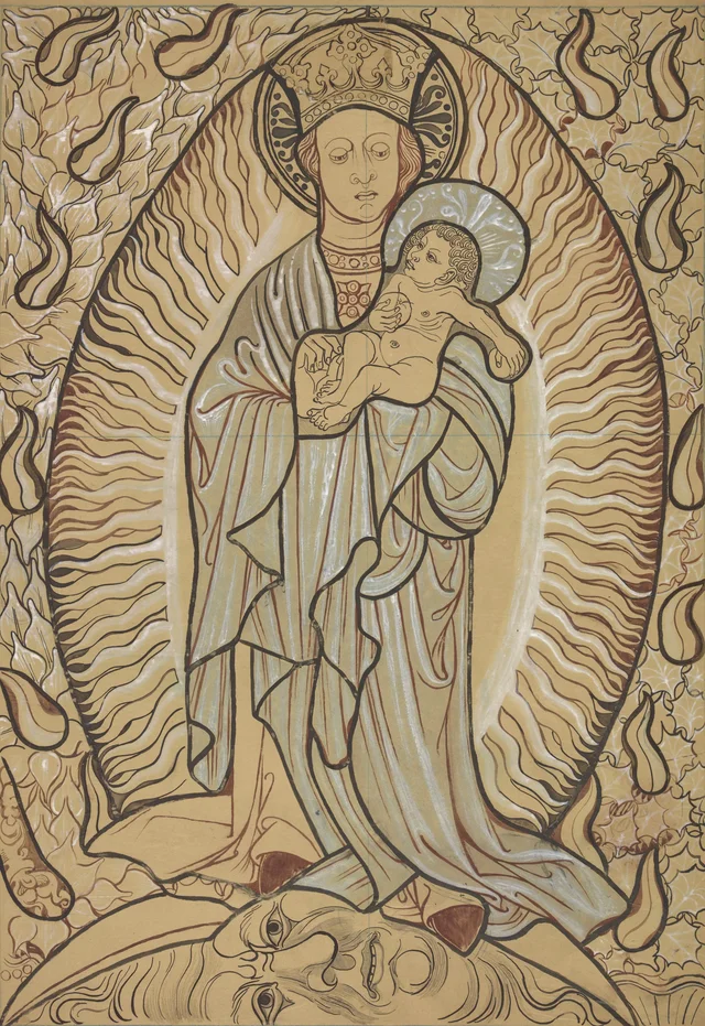Virgem com o Menino, reconstituição artística de um painel de vitral da igreja dos Dominicanos de Cracóvia